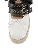 Ankle-Wrap Platform Espadrille Flat, Bianco/Nero
