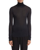Long-Sleeve Jersey Turtleneck Top, Navy