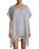 Fine-Stripe Tassel-Hem Caftan
