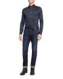 Textured Woven Sport Shirt, Midnight