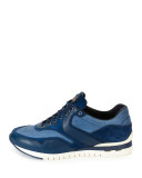 Python Leather & Suede Sport Trainer Sneaker, Blue