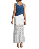 Sleeveless Knotted Denim Boxy Top, Blue