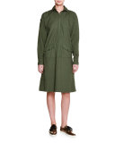 Long-Sleeve Belted Shirtdress, Army