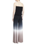 Sydney Strapless Ombre Jumpsuit, Black/Tan Ombre