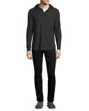 Long-Sleeve Waffle-Knit Hoodie, Black