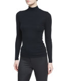 Long-Sleeve Mock-Neck Stretch Jersey Top, Black