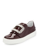 Leather Strass Buckle Sneaker, Burgundy