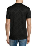 Greek Key Stamped Polo Shirt, Black