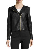 Perforated Leather Moto Jacket, Black