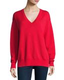 Merino V-Neck Pullover Sweatshirt, Red