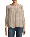 Ruffled-Collar Crepe Peasant Top, New Moon