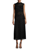 Dorothy Pleated Devore Midi Skirt, Black