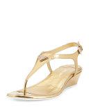 Patent Demi-Wedge Thong Sandal, Platino