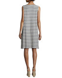 Sleeveless Plaited Striped Dress, Moon