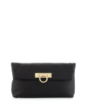 May Leather Clutch Bag, Nero