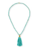Amazonite Beaded Tassel Pendant Necklace, Blue