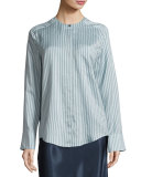 Menswear Striped Charmeuse Shirt, Blue