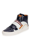 Herick Patent Leather High-Top Sneaker, White
