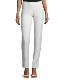 Washable Stretch Crepe Slim-Leg Pants, Bone