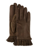 Leather Mini-Tassel Gloves, Olive