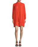 La Sierra Pintuck Lace-Trim Mini Dress