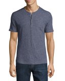 Linen Short-Sleeve Henley Shirt, Gray