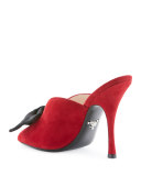 Suede Bow 100mm Slide Sandal, Cherry