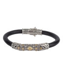 Men's Leather Bracelet with Sterling Silver & 18K Gold