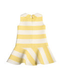 Collared Striped Tweed Fit-and-Flare Dress, Yellow, Size 4-10