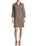 3/4-Sleeve Shirttail Pique Dress, Petite