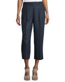 Rivington Cropped Straight-Leg Wool-Blend Pants, Ink Melange