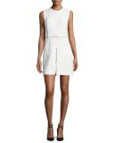 Sleeveless Zip-Front Sheath Dress, Chalk