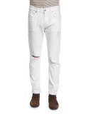 Paxtyn Destroyed Slim-Fit Denim Jeans, White