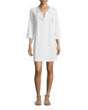 3/4-Sleeve Tie-Neck Shift Dress