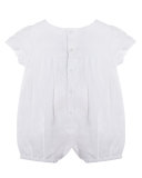 Pleated Linen Double-Breasted Shortall, White, Size 1-9 Months