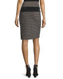 Sporty Diamond-Pattern Mesh-inset Pencil Skirt