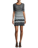Half-Sleeve Greek Key Dress