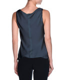 Silk Charmeuse Scoop-Neck Shell, Navy