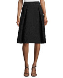 Pleated Jacquard A-Line Skirt, Black