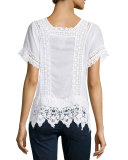 Short-Sleeve Lace-Inset Top, Petite