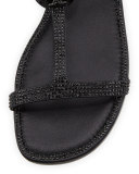 Dephine Crystal Logo Flat Sandal, Black