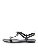 savannah jeweled t-strap flat jelly sandal, black