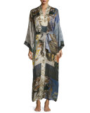 Silk Geisha-Print Robe, Sapphire