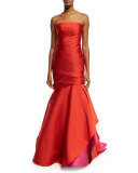 Strapless Colorblock Ball Gown, Fire/Magenta