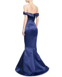 Folded Off-the-Shoulder Satin Trumpet Gown, Amethyst