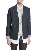Prince of Wales One-Button Blazer, Graphite