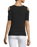 Drapey Lux Cold-Shoulder Tee, Black