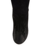 Mesh Chunky-Heel Over-The-Knee Boot, Black