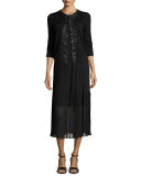 3/4-Sleeve Embellished Silk/Cashmere Cardigan, Black