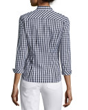 Janessa Button-Front Check-Print Blouse, Black/Multi